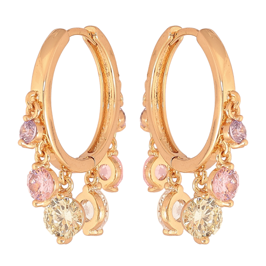 Сережки Xuping колір Позолота 18К підвіски на колечках "Різнокольорові кристали" фото №1