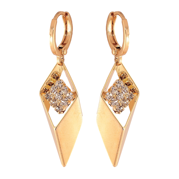 Серьги Xuping цвет Позолота 18К подвески на колечках "Узор с кристаллами" фото №12