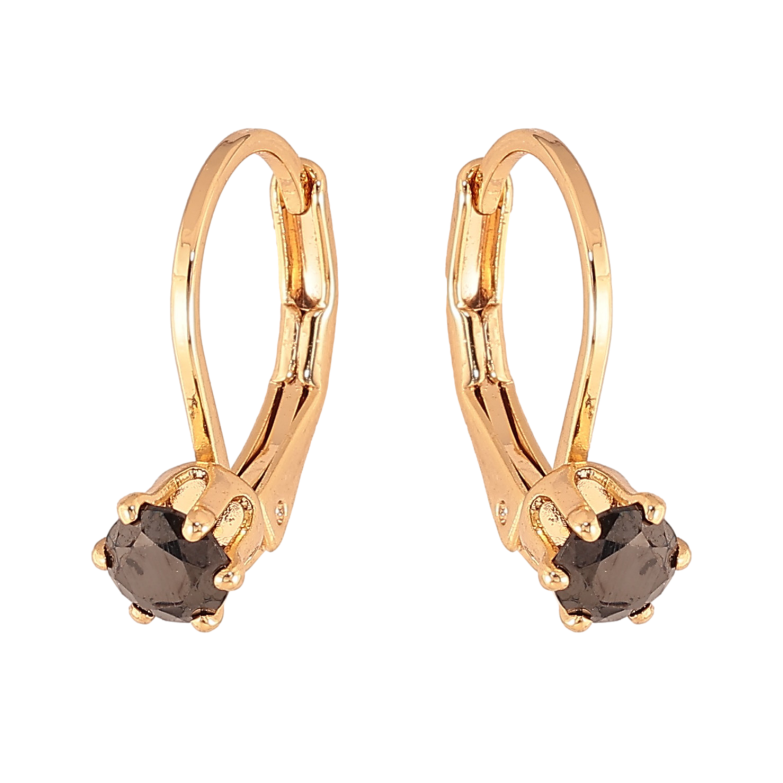 Серьги Xuping цвет Позолота 18К французский замок "Черные кристаллы на дужках" ø 4мм фото №1