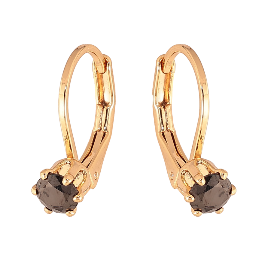 Сережки Xuping колір Позолота 18К французький замок "Чорні кристали на дужках" ø 4мм фото №1