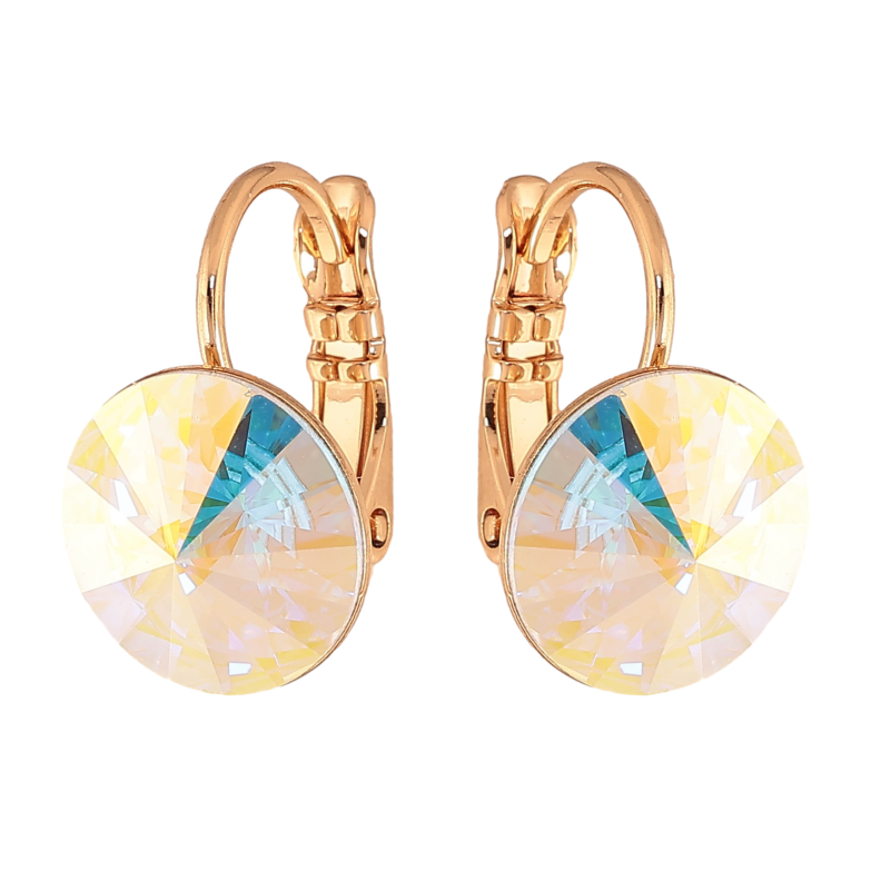 Серьги Xuping цвет Позолота 18К французский замок "Радужные кристаллы" ø 11мм фото №1