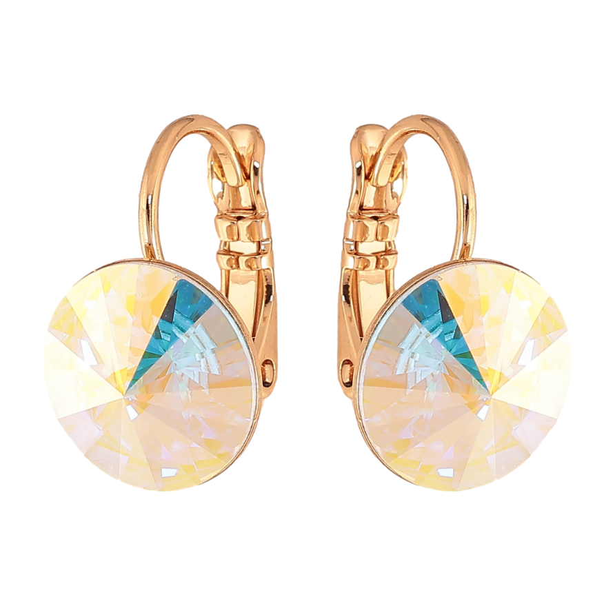 Сережки Xuping колір Позолота 18К французький замок "Райдужні кристали" ø 11мм фото №1