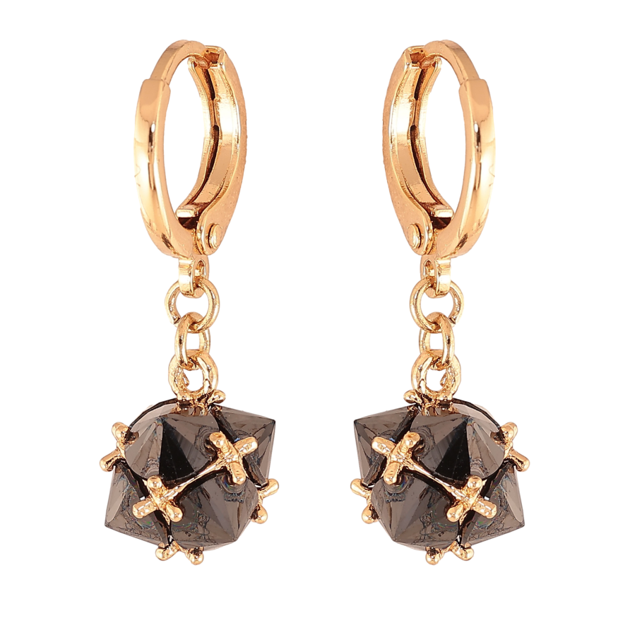 Серьги Xuping цвет Позолота 18К подвески на колечках "Шарики из черных кристаллов" фото №1