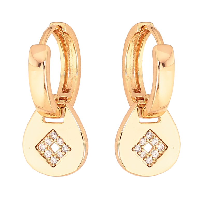 Сережки Xuping колір Позолота 18К підвіски на колечках "Візерунок з кристалами" фото №1