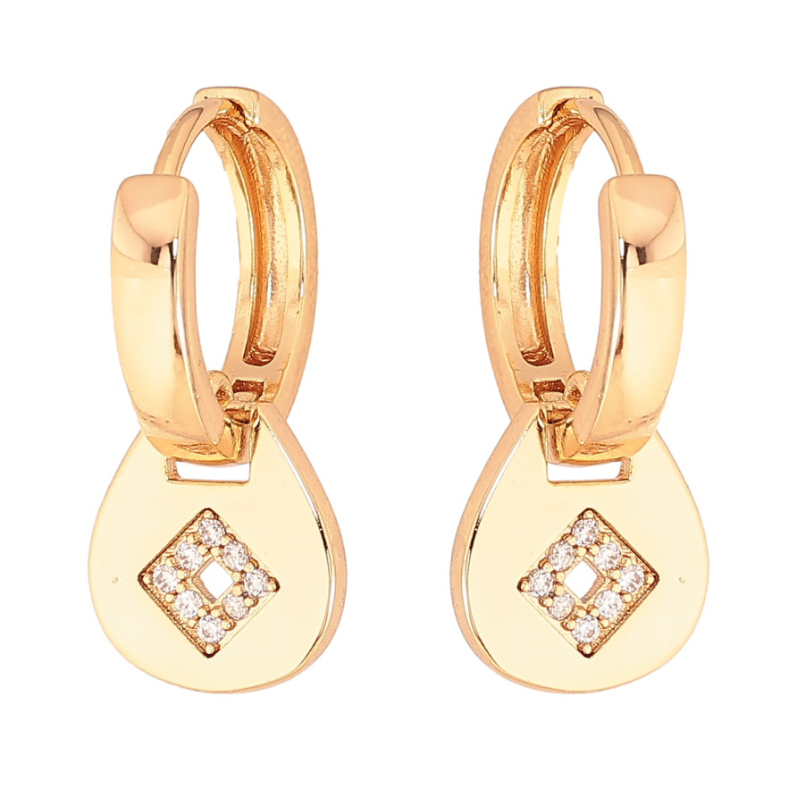 Сережки Xuping колір Позолота 18К підвіски на колечках "Візерунок з кристалами" фото №1