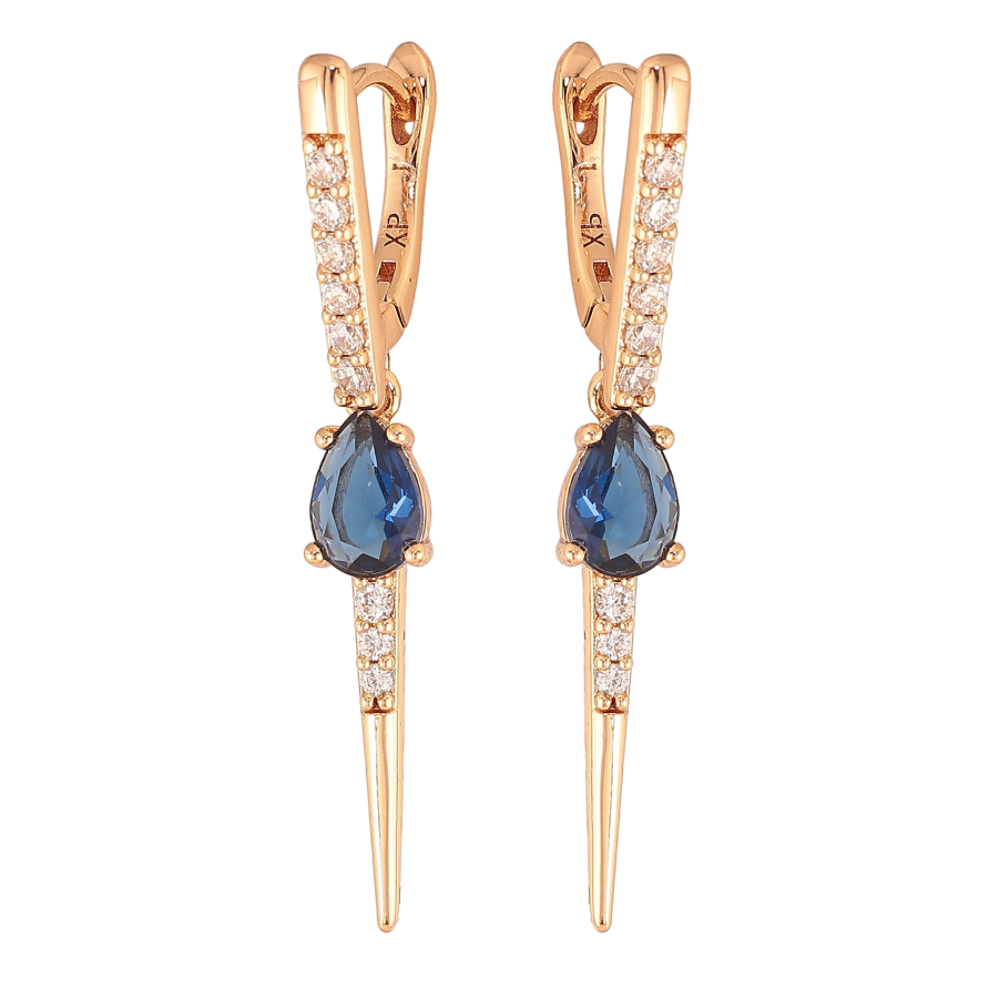 Сережки Xuping колір Позолота 18К підвіски на колечках "Декоративні підвіски з синіми кристалами" фото №1 Сережки Xuping колір Позолота 18К підвіски на колечках "Декоративні підвіски з синіми кристалами" фото №1