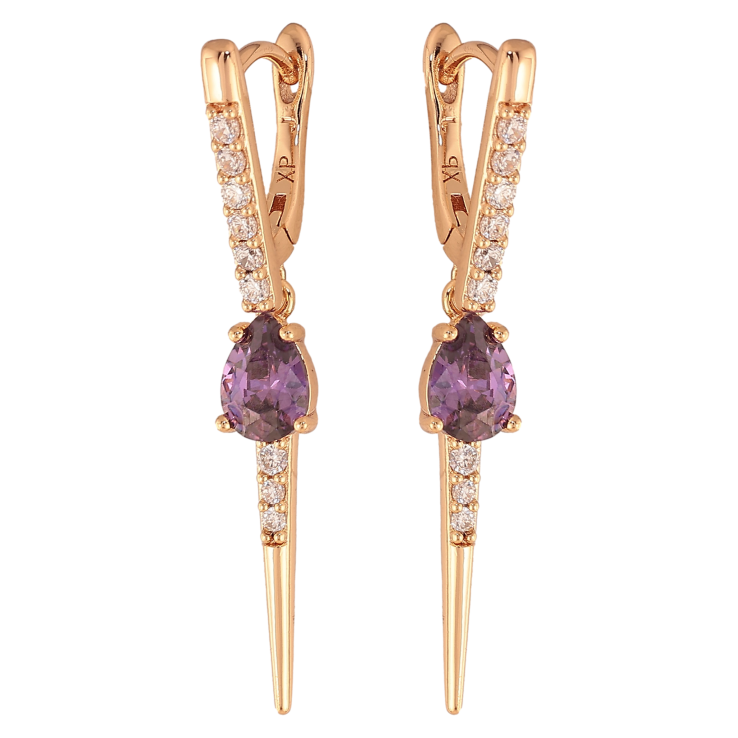 Сережки Xuping колір Позолота 18К підвіски на колечках "Декоративні підвіски з бузковими кристалами" фото №7 Сережки Xuping колір Позолота 18К підвіски на колечках "Декоративні підвіски з бузковими кристалами" фото №7