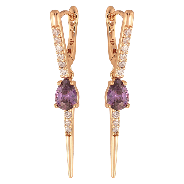Сережки Xuping колір Позолота 18К підвіски на колечках "Декоративні підвіски з бузковими кристалами" фото №1