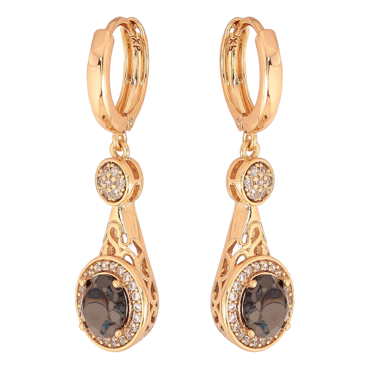 Сережки Xuping колір Позолота 18К підвіски на колечках "Візерунок з чорними кристалами" фото №10 Сережки Xuping колір Позолота 18К підвіски на колечках "Візерунок з чорними кристалами" фото №10