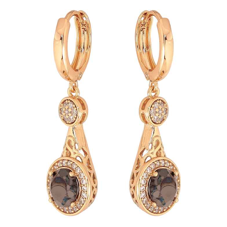 Серьги Xuping цвет Позолота 18К подвески на колечках "Узор с черными кристаллами" фото №1 Серьги Xuping цвет Позолота 18К подвески на колечках "Узор с черными кристаллами" фото №1