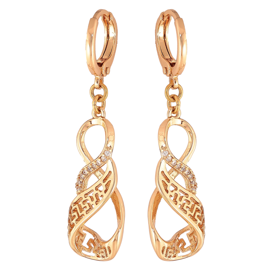 Серьги Xuping цвет Позолота 18К подвески на колечках "Узор с кристаллами" фото №1