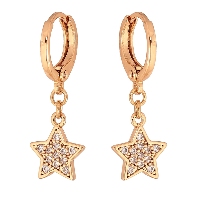 Сережки Xuping колір Позолота 18К  підвіски на колечках "Зірки з кристалами" фото №1