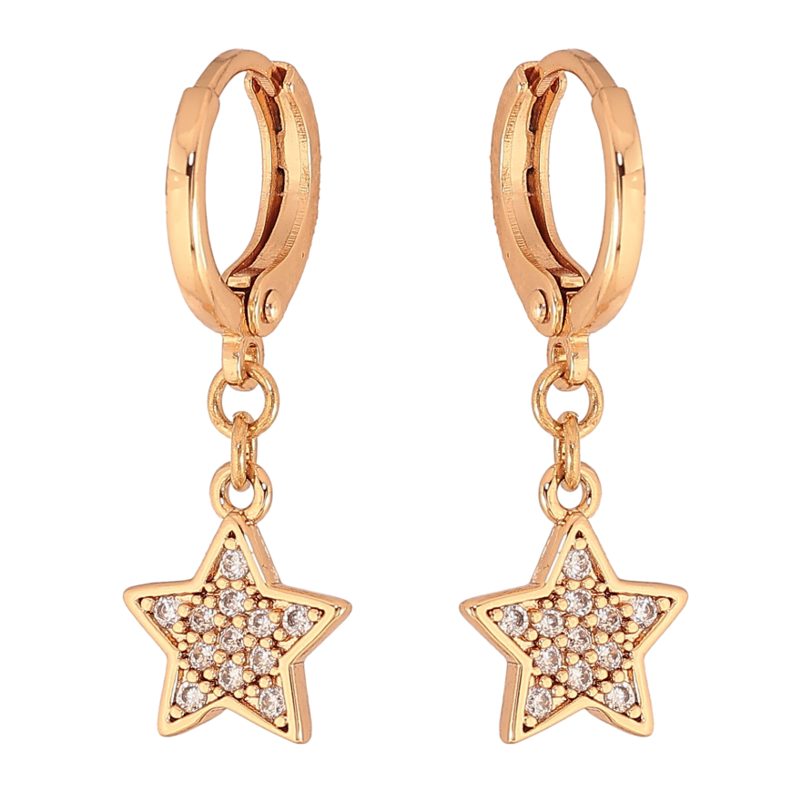 Сережки Xuping колір Позолота 18К  підвіски на колечках "Зірки з кристалами" фото №1