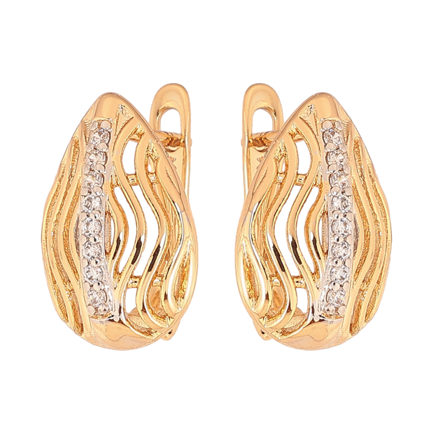 Сережки Xuping колір Позолота 18К+Родій англійський замок "Візерунок з кристалами" фото №1 Сережки Xuping колір Позолота 18К+Родій англійський замок "Візерунок з кристалами" фото №1