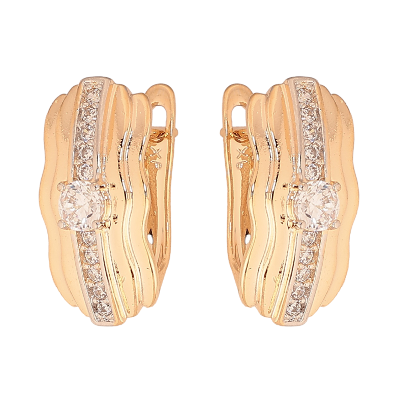 Сережки Xuping колір Позолота 18К+Родій англійський замок "Візерунок з кристалами" фото №1