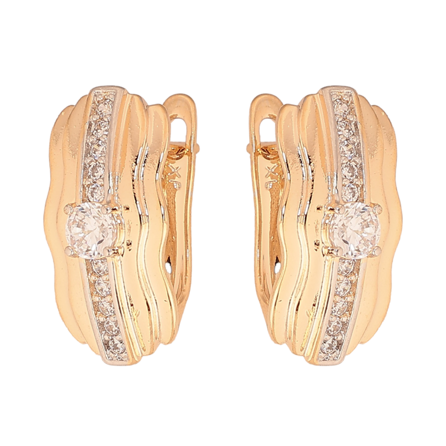 Сережки Xuping колір Позолота 18К+Родій англійський замок "Візерунок з кристалами" фото №1