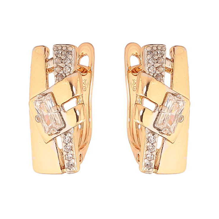 Сережки Xuping колір Позолота 18К+Родій англійський замок "Візерунок з кристалами" фото №18 Сережки Xuping колір Позолота 18К+Родій англійський замок "Візерунок з кристалами" фото №18