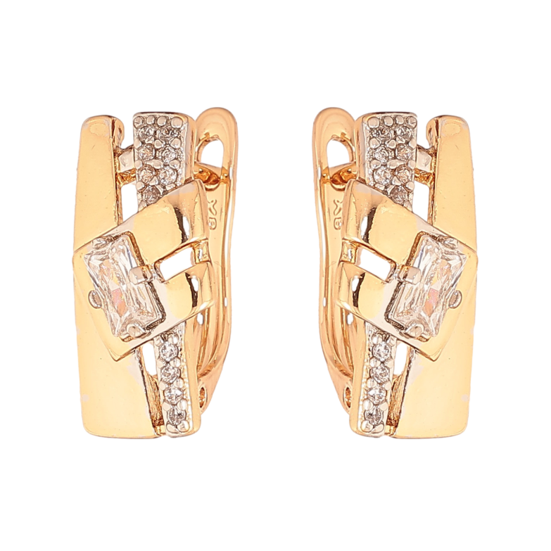 Сережки Xuping колір Позолота 18К+Родій англійський замок "Візерунок з кристалами" фото №1