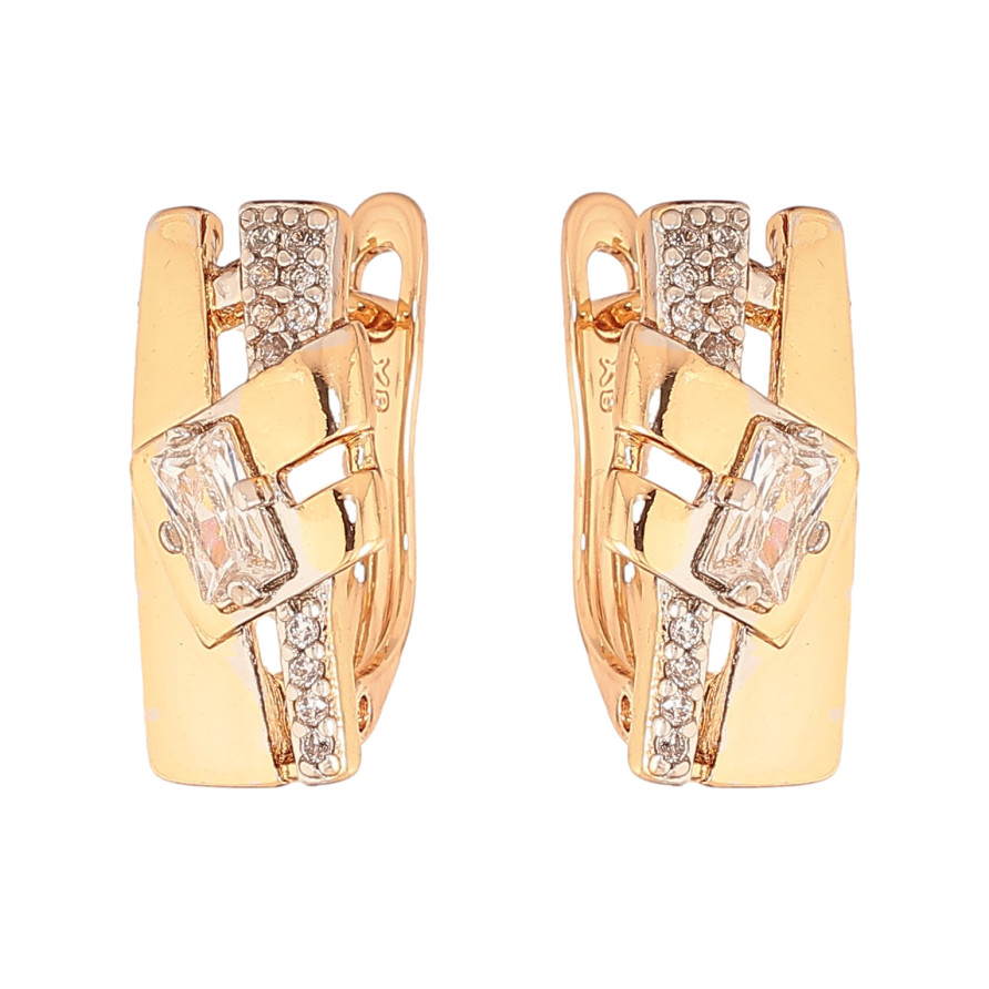 Сережки Xuping колір Позолота 18К+Родій англійський замок "Візерунок з кристалами" фото №1