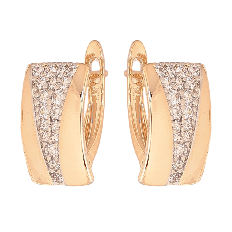 Сережки Xuping колір Позолота 18К+Родій англійський замок "Візерунок з кристалами" фото №2 Сережки Xuping колір Позолота 18К+Родій англійський замок "Візерунок з кристалами" фото №2