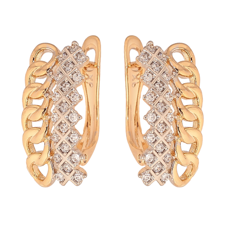 Серьги Xuping цвет Позолота 18К+Родий английский замок "Узор цепочка с кристаллами" фото №1