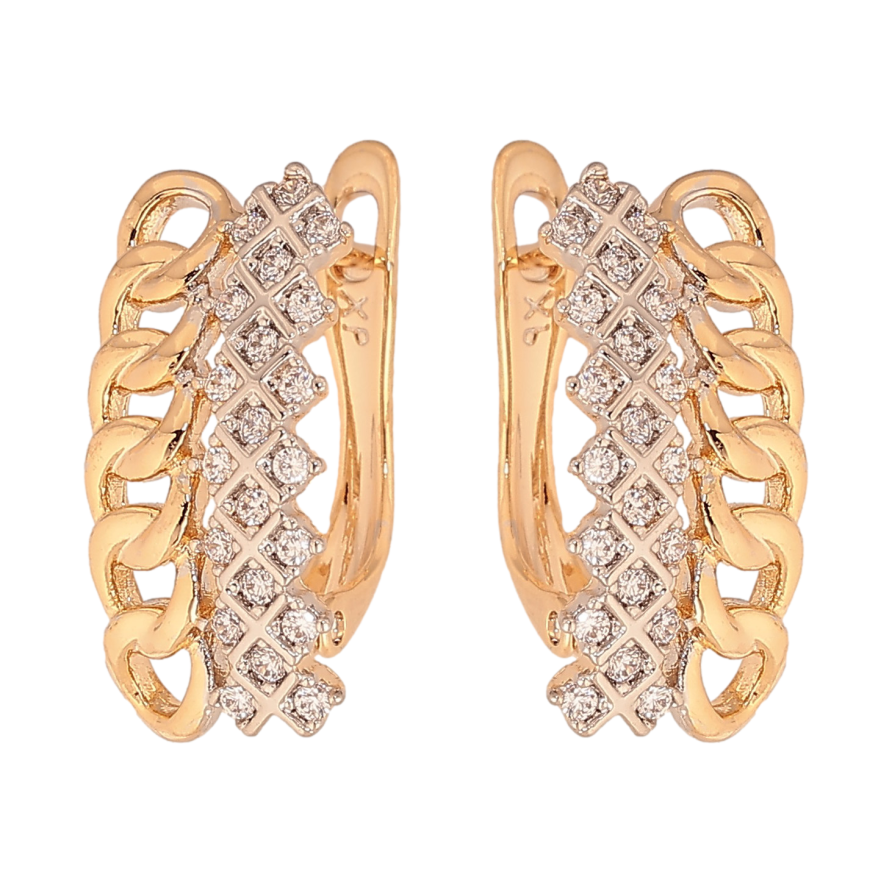 Сережки Xuping колір Позолота 18К+Родій англійський замок "Візерунок ланцюжок з кристалами" фото №1