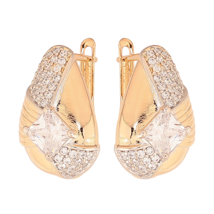 Сережки Xuping колір Позолота 18К+Родій англійський замок "Візерунок з кристалами" фото №2 Сережки Xuping колір Позолота 18К+Родій англійський замок "Візерунок з кристалами" фото №2