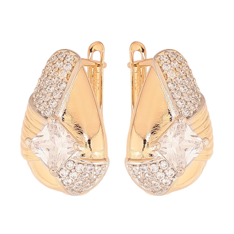 Сережки Xuping колір Позолота 18К+Родій англійський замок "Візерунок з кристалами" фото №1