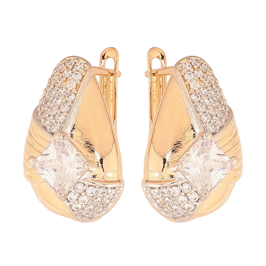 Сережки Xuping колір Позолота 18К+Родій англійський замок "Візерунок з кристалами" фото №1