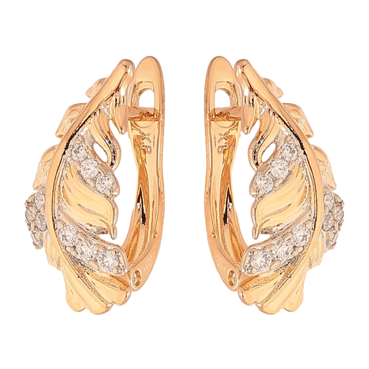 Сережки Xuping колір Позолота 18К+Родій англійський замок "Перо з кристалами" фото №7 Сережки Xuping колір Позолота 18К+Родій англійський замок "Перо з кристалами" фото №7