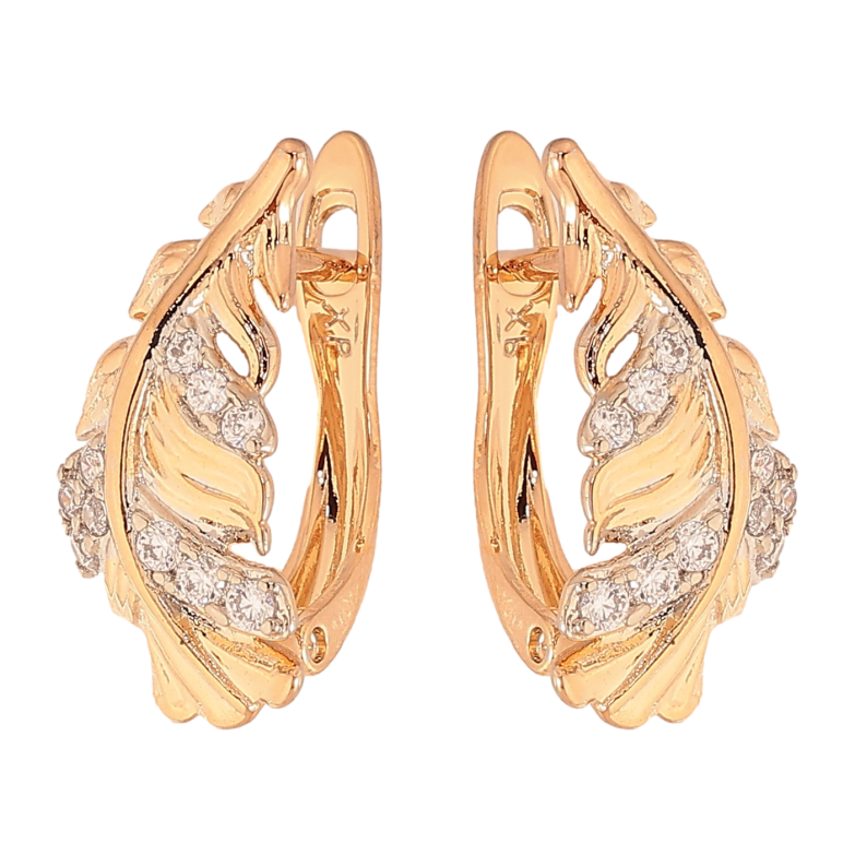 Сережки Xuping колір Позолота 18К+Родій англійський замок "Перо з кристалами" фото №1