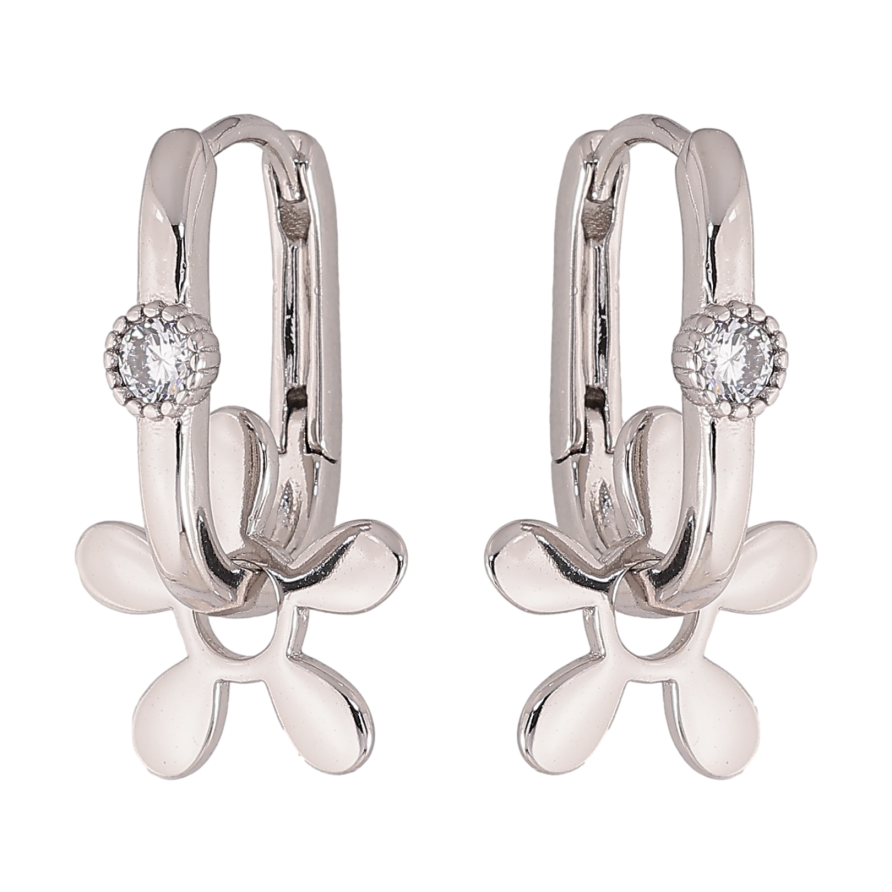 Серьги Xuping цвет Родий подвески на колечках "Цветочки" 2 в 1 фото №1