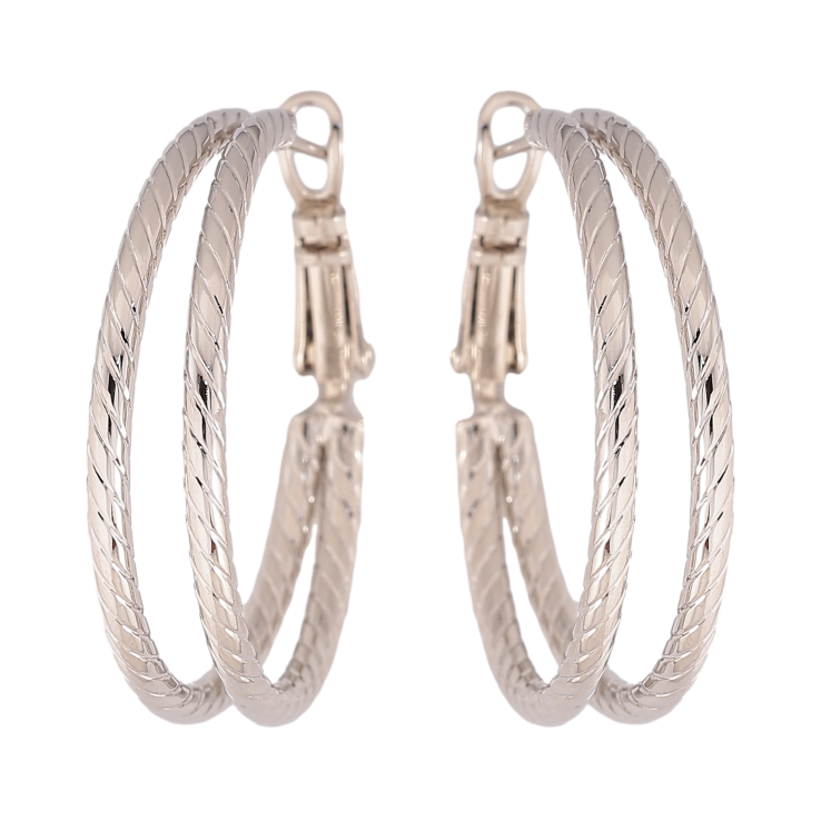 Сережки Xuping колір Родій кільця (конго) "Подвійні кільця з візерунком" ø 3см фото №2 Сережки Xuping колір Родій кільця (конго) "Подвійні кільця з візерунком" ø 3см фото №2