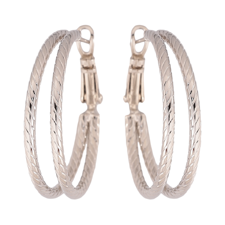 Сережки Xuping колір Родій кільця (конго) "Подвійні кільця з візерунком" ø 3см фото №1 Сережки Xuping колір Родій кільця (конго) "Подвійні кільця з візерунком" ø 3см фото №1