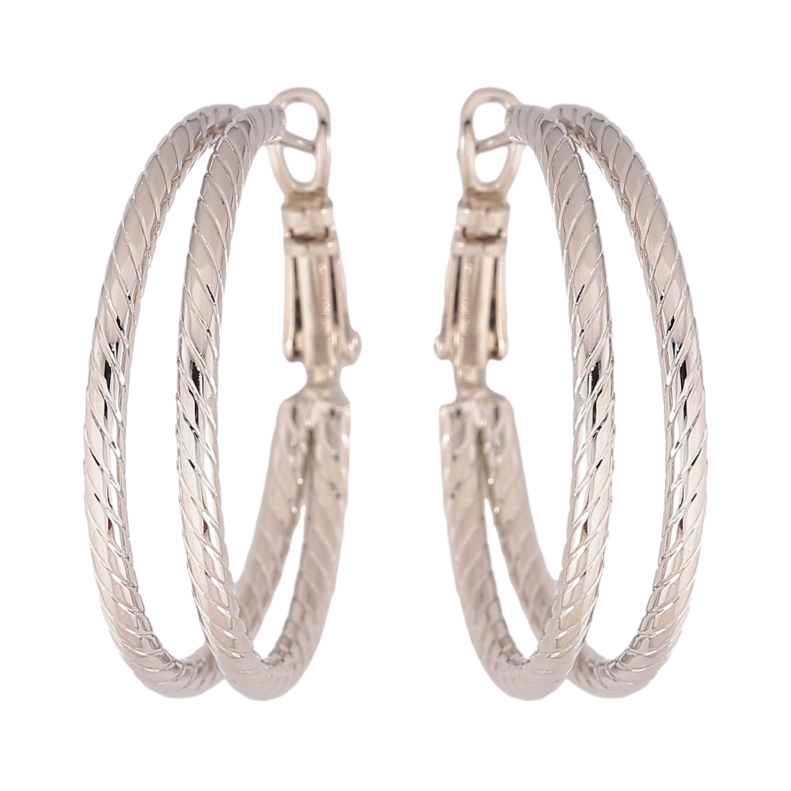 Сережки Xuping колір Родій кільця (конго) "Подвійні кільця з візерунком" ø 3см фото №1 Сережки Xuping колір Родій кільця (конго) "Подвійні кільця з візерунком" ø 3см фото №1