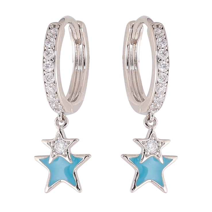 Сережки Xuping колір Родій підвіски на колечках "Зірки з кристалами та блакитною емаллю" фото №24 Сережки Xuping колір Родій підвіски на колечках "Зірки з кристалами та блакитною емаллю" фото №24