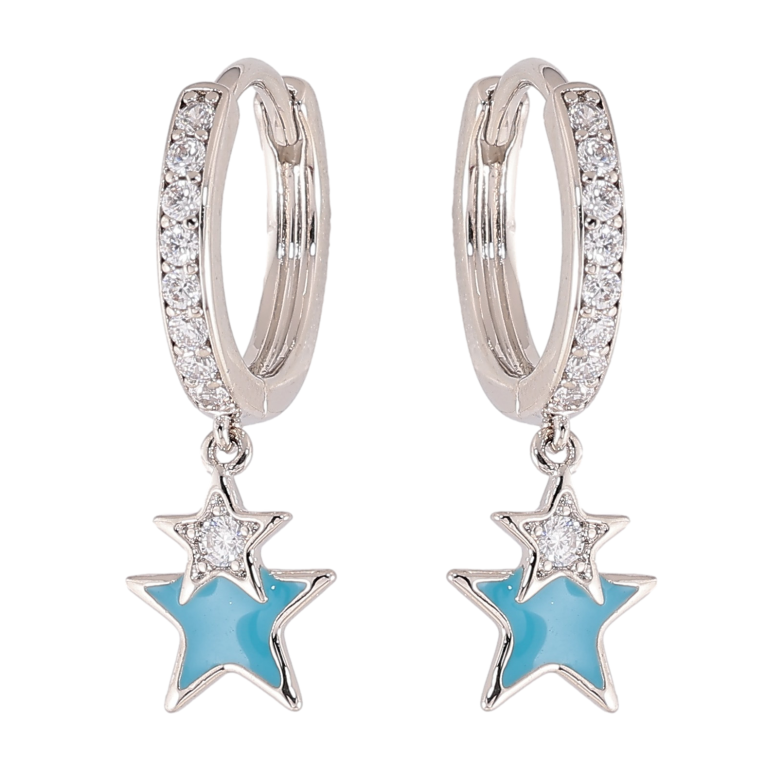 Сережки Xuping колір Родій підвіски на колечках "Зірки з кристалами та блакитною емаллю" фото №5 Сережки Xuping колір Родій підвіски на колечках "Зірки з кристалами та блакитною емаллю" фото №5