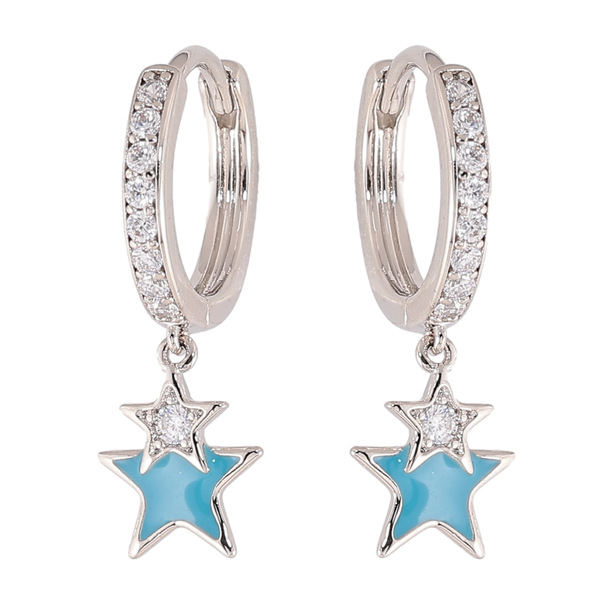 Сережки Xuping колір Родій підвіски на колечках "Зірки з кристалами та блакитною емаллю" фото №1 Сережки Xuping колір Родій підвіски на колечках "Зірки з кристалами та блакитною емаллю" фото №1