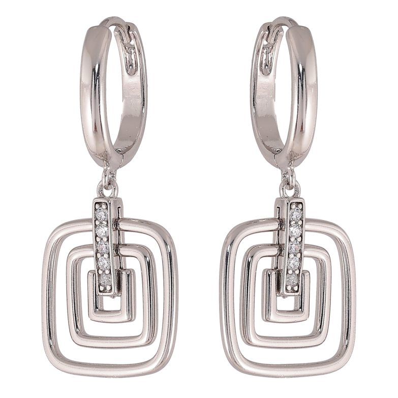 Сережки Xuping колір Родій підвіски на колечках "Квадратні" фото №1