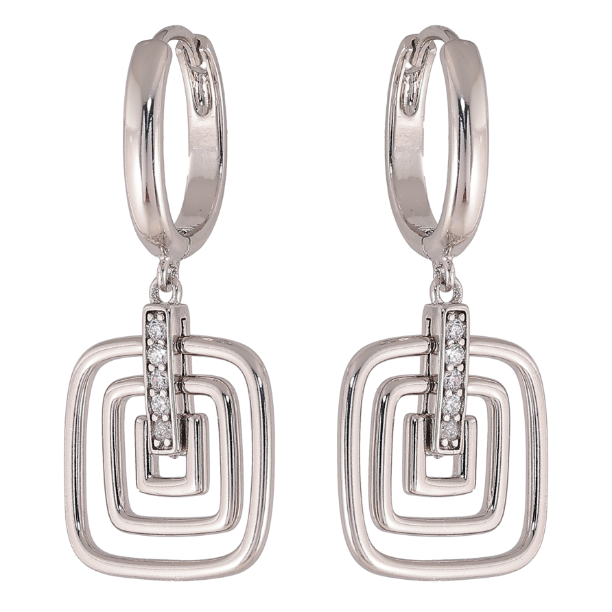 Сережки Xuping колір Родій підвіски на колечках "Квадратні" фото №1