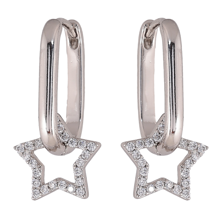 Сережки Xuping колір Родій підвіски на колечках "Зірки" 2 в 1 фото №2 Сережки Xuping колір Родій підвіски на колечках "Зірки" 2 в 1 фото №2