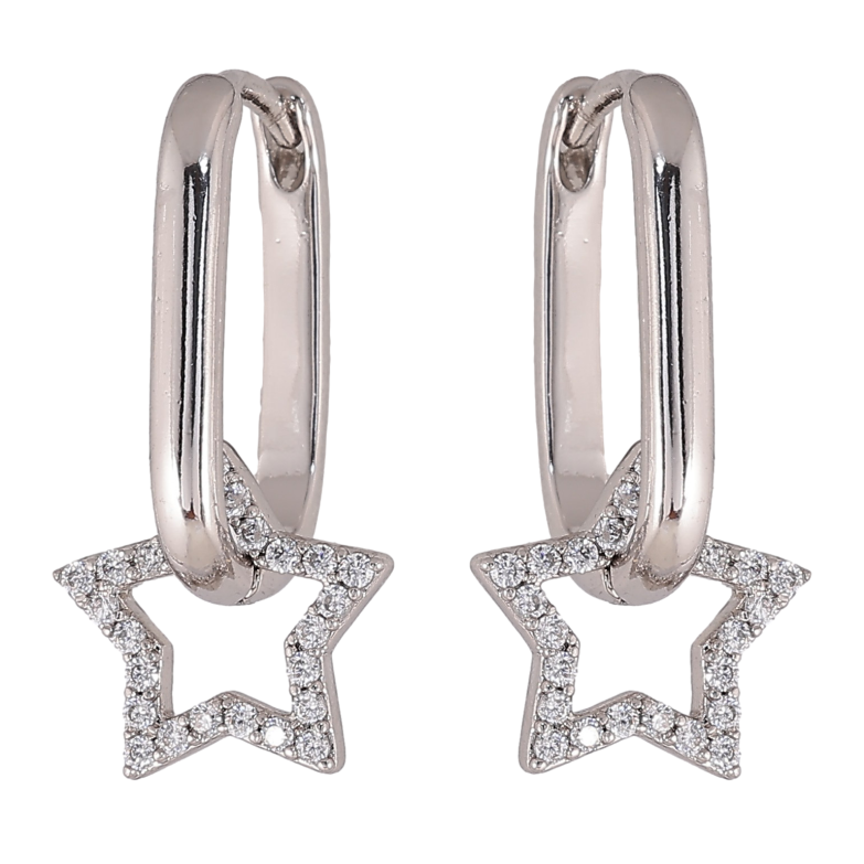 Серьги Xuping цвет Родий подвески на колечках "Звезды" 2 в 1 фото №1