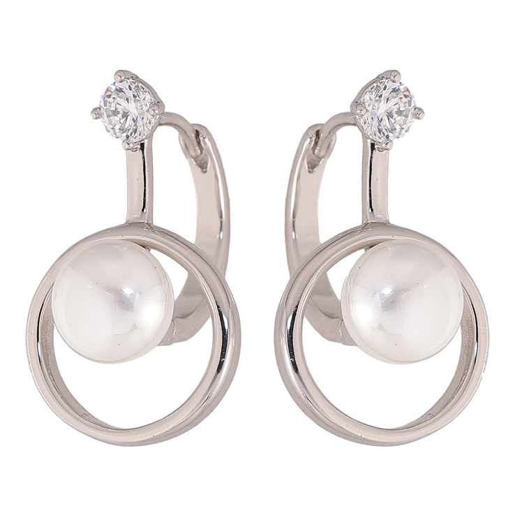 Серьги Xuping цвет Родий колечки "Узор с кристаллами и жемчужинами" фото №7 Серьги Xuping цвет Родий колечки "Узор с кристаллами и жемчужинами" фото №7