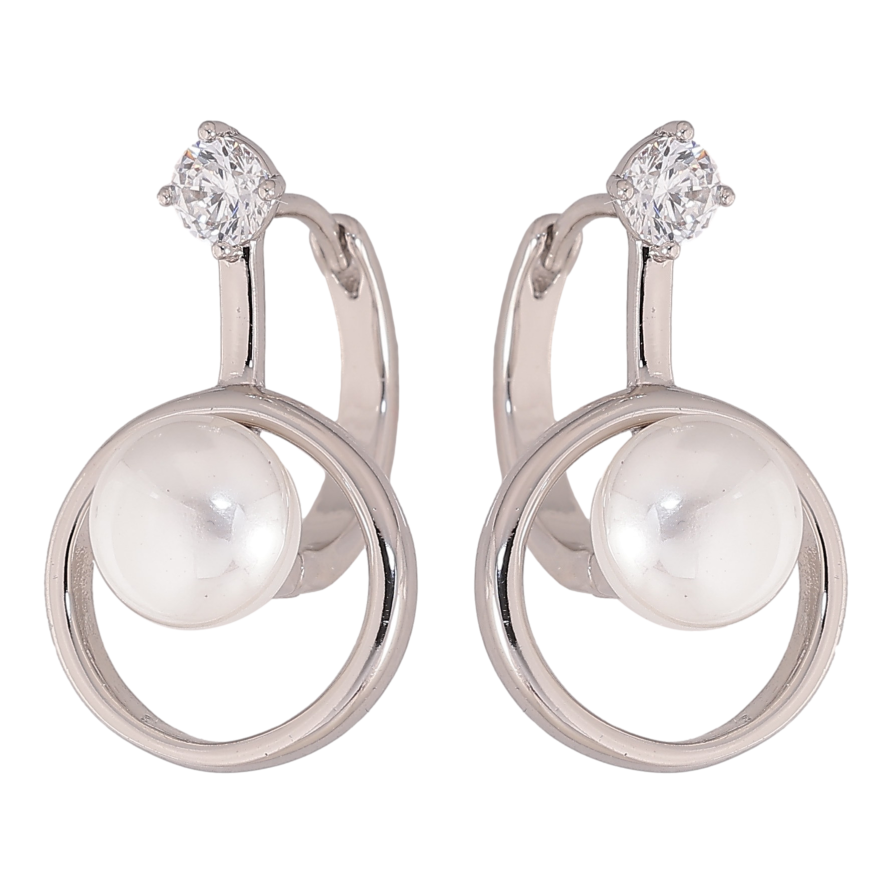 Серьги Xuping цвет Родий колечки "Узор с кристаллами и жемчужинами" фото №1 Серьги Xuping цвет Родий колечки "Узор с кристаллами и жемчужинами" фото №1