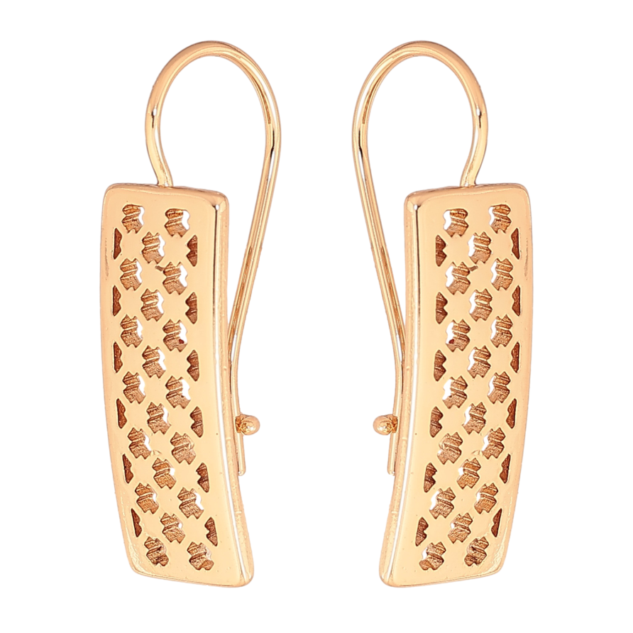 Сережки Xuping колір позолота 18K французький замок різьблені прямокутники на дужках фото №1