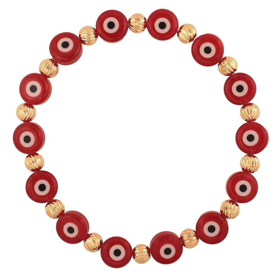 Браслет Xuping M&L колір 18К "Бусини оберіг Око Фатіми" на гумці, вільний розмір, бусин 5-8мм фото №1