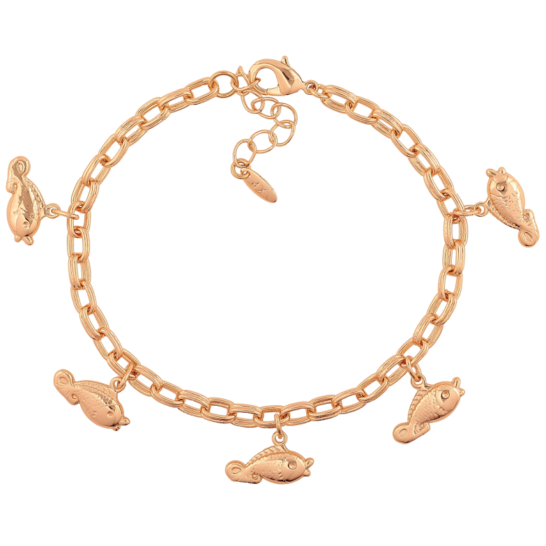 Браслет Xuping M&L колір 18К "Ланцюжок з підвісками рибками" довжина з дод. ланцюжком 18.5-22см х 4мм фото №1