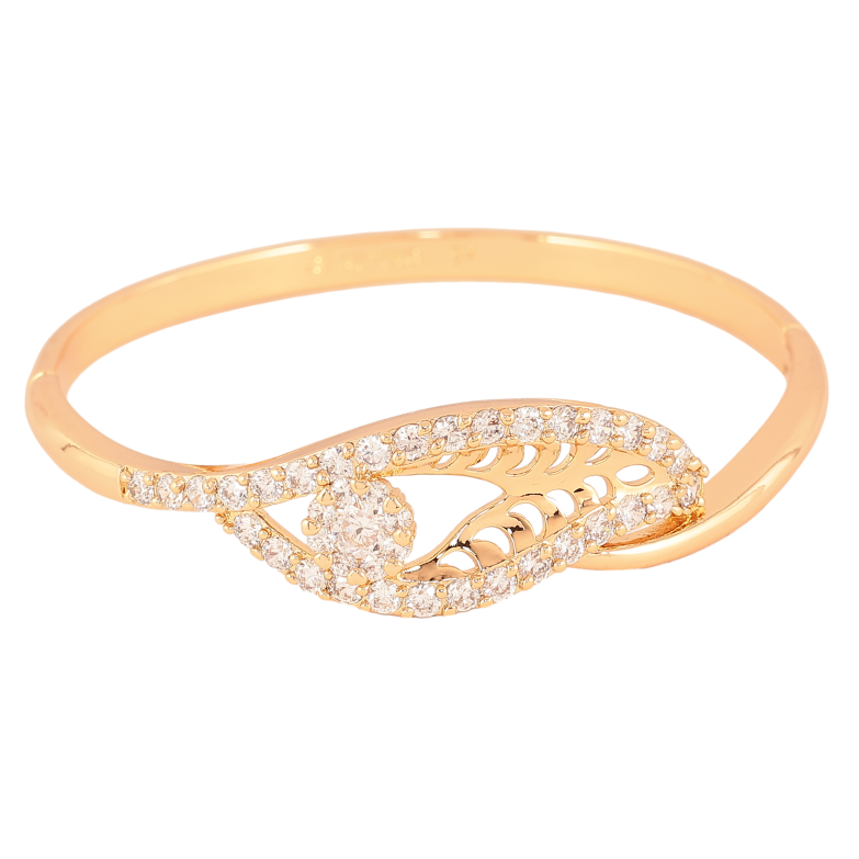 Браслет Xuping колір Позолота 18K "Декоративний різьблений листок з кристалами" ø 6см фото №1