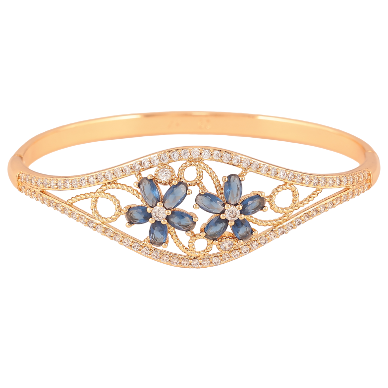 Браслет Xuping цвет Позолота 18K "Элегантный орнамент с цветами из синих кристаллов" ø 6см фото №1