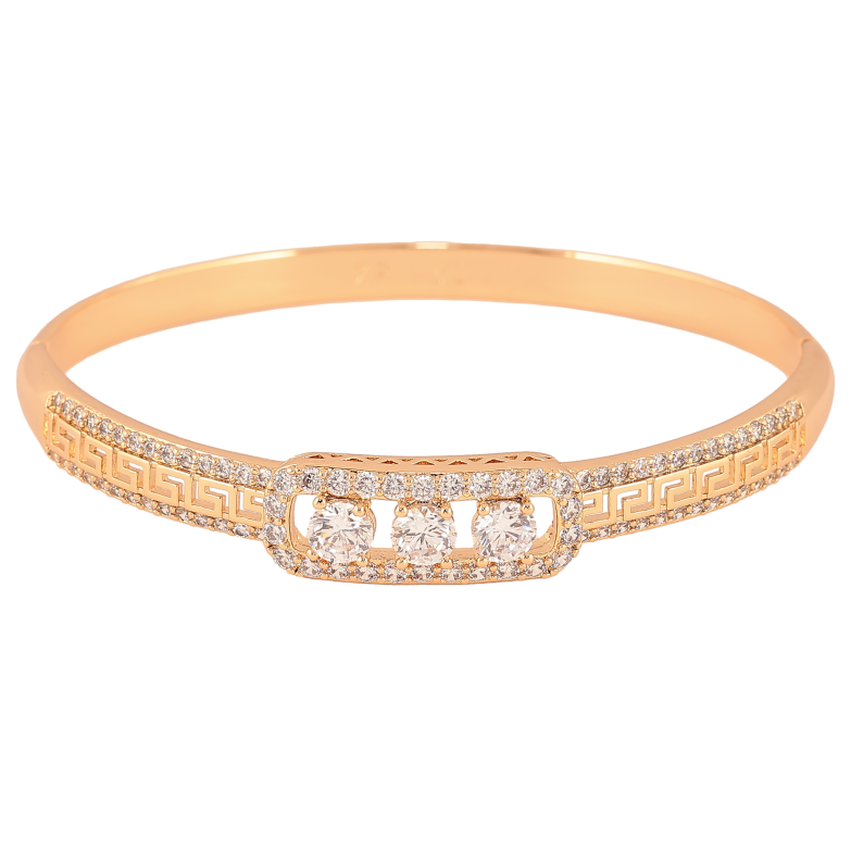 Браслет Xuping колір Позолота 18K "Грецький орнамент з доріжками цирконію та вставкою три кристали" ø 6см фото №1 Браслет Xuping колір Позолота 18K "Грецький орнамент з доріжками цирконію та вставкою три кристали" ø 6см фото №1